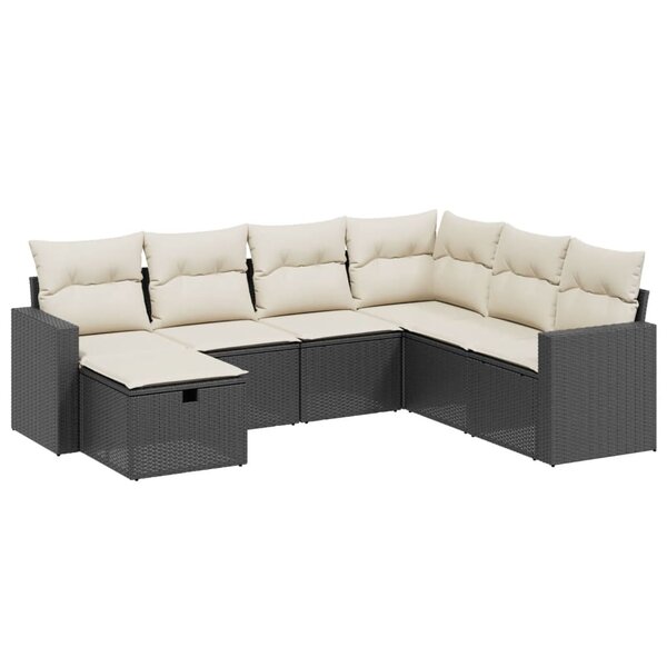 vidaXL Salon de jardin 7 Pièces avec coussins noir résine tressée