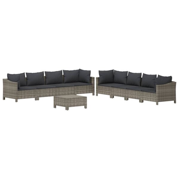 Salon de jardin meuble d'extérieur ensemble de mobilier 9 pièces avec coussins gris résine tressée 02_0018025