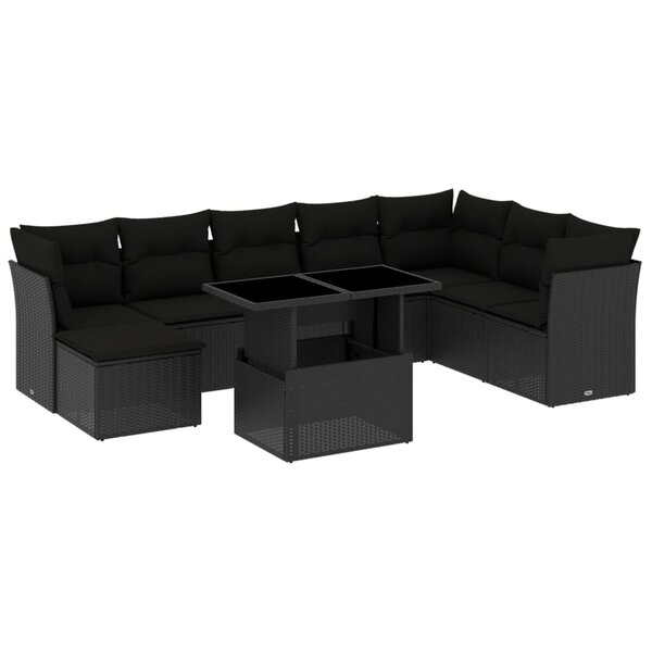 vidaXL Salon de jardin 9 Pièces avec coussins noir résine tressée