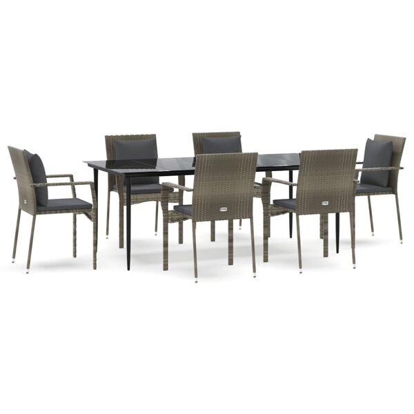 vidaXL Ensemble à manger jardin et coussins 7 Pièces Noir et gris Rotin