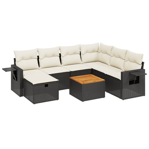 vidaXL Salon de jardin 8 Pièces avec coussins noir résine tressée