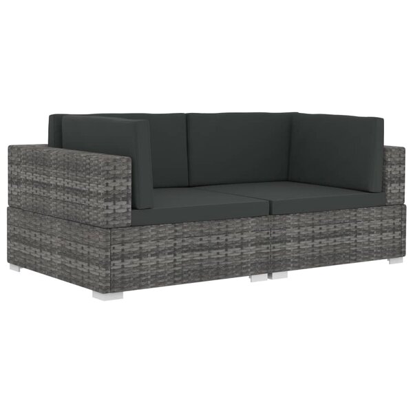 vidaXL Chaises d'angles lot de 2 avec coussins Résine tressée Gris