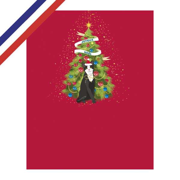 Carte double joyeux noël sapin et chat