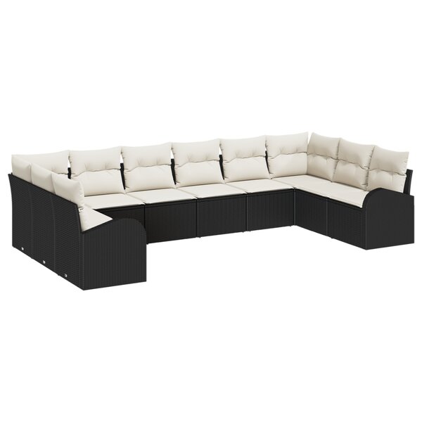 vidaXL Set de canapé de jardin 10 pièces avec coussins en poly rotin noir