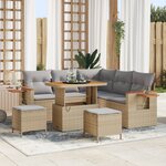 Set de salon de jardin 8 pièces vidaXL avec coussins beige poly rotin acacia