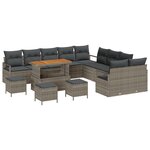 Ensemble de canapé de jardin vidaXL 14 pièces avec coussins Gris Rotin synthétique Acacia