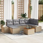 vidaXL Canapé de jardin 7 pièces avec coussins beige en rotin synthétique