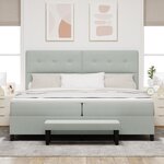 vidaXL Lit avec sommier  matelas et banc gris clair 200x200 cm en velours