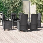 vidaXL Ensemble à manger de jardin coussins 7Pièces Noir Résine tressée