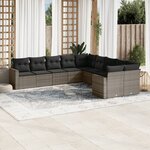 vidaXL Salon de jardin avec coussins 10 Pièces gris résine tressée