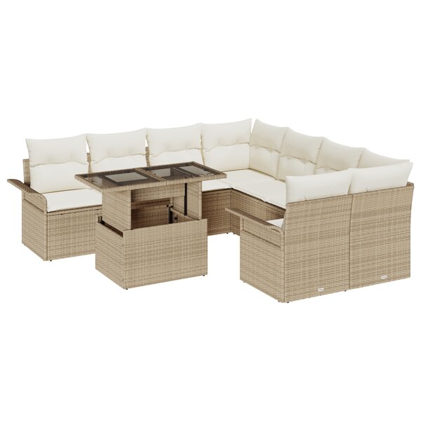 vidaXL Ensemble de canapé de jardin 9 pièces avec coussins en rotin poly beige