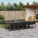 vidaXL Ensemble à manger de jardin avec coussins 13 Pièces noir textilène