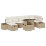 vidaXL Set de Sofa de Jardin 8 Pièces avec Coussins Beige Poly Rotin