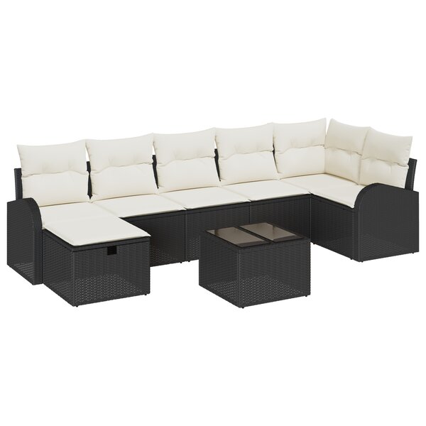 Ensemble de Canapé de Jardin de 8 Pièces avec Coussins Noir Rattan Poly