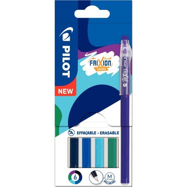 Pochette de 6 rollers frixion ball stick  tons froids