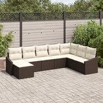 vidaXL Ensemble de Canapé de Jardin 8 Pièces avec Coussins Marron Poly Rattan