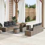 Ensemble de canapé de jardin 9 pièces avec coussins Gris Poly Rotin Acacia