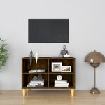 vidaXL Meuble TV avec pieds en bois massif Chêne fumé 69 5x30x50 cm