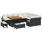 Ensemble de Canapés de Jardin 12 Pièces avec Coussins Noir Poly Rattan Acacia