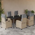 vidaXL Ensemble à manger de jardin coussins 7 Pièces mélange beige rotin