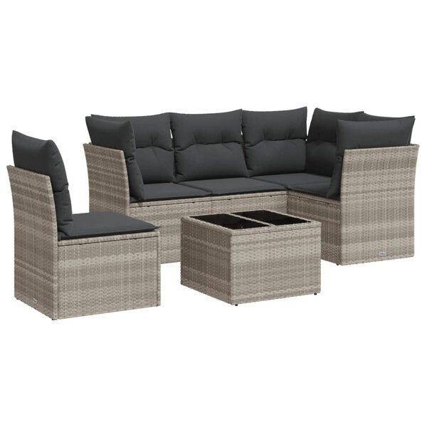 vidaXL Salon de jardin 6 Pièces avec coussins gris clair résine tressée
