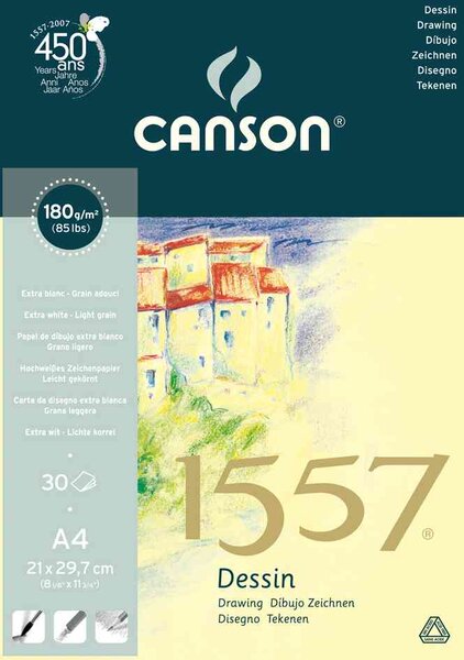 Bloc dessin 30 feuilles 1557 A4 180 g collé 1 coté Blanc pur CANSON