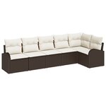 Ensemble de canapé de jardin 6 pièces avec coussins en rotin poly marron