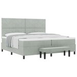vidaXL Lit Box Spring avec Matelas & Banc Gris Clair 200x200 cm Velours