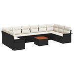vidaXL Ensemble de canapé de jardin 11 pièces avec coussins noir poly rattan acacia