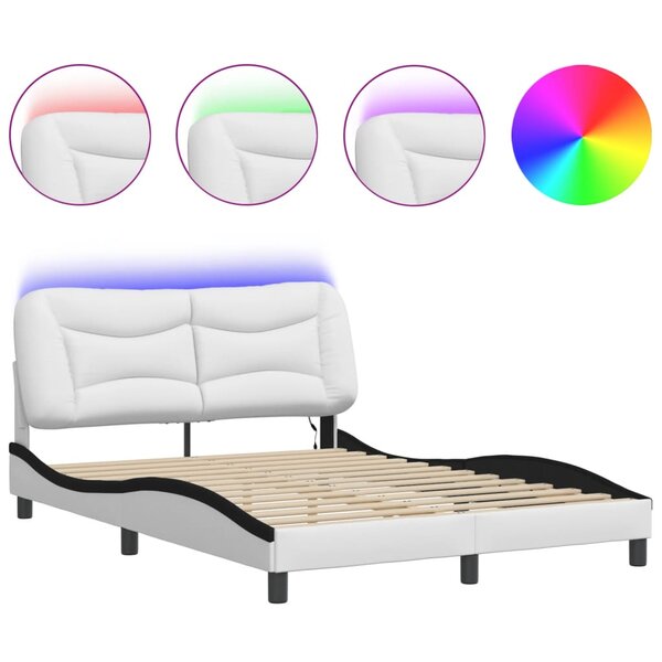 vidaXL Cadre de lit avec lumières LED blanc noir 120x200 cm similicuir
