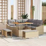 Ensemble de sofa de jardin 8 pièces avec coussins Beige Poly Rotin Acacia