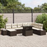 vidaXL Ensemble de canapé de jardin de 9 pièces avec coussins en polyrotin marron