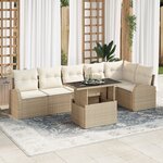 Canapés de jardin 7 pièces avec coussins en rotin beige