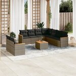 vidaXL Salon de jardin avec coussins 10 Pièces gris résine tressée