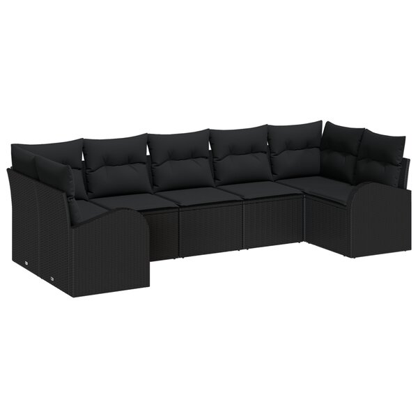 vidaXL Ensemble de canapés de jardin 7 pièces avec coussins Noir Poly Rattan