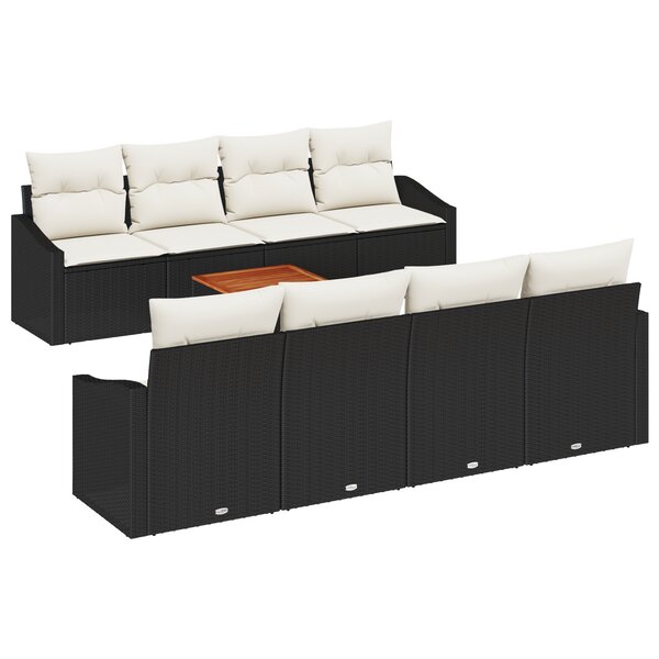 vidaXL Ensemble de canapé de jardin 9 pièces avec coussins en poly rattan noir et acacia
