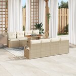 vidaXL Ensemble de Canapés de Jardin 9 Pièces avec Coussins Beige en Rattan