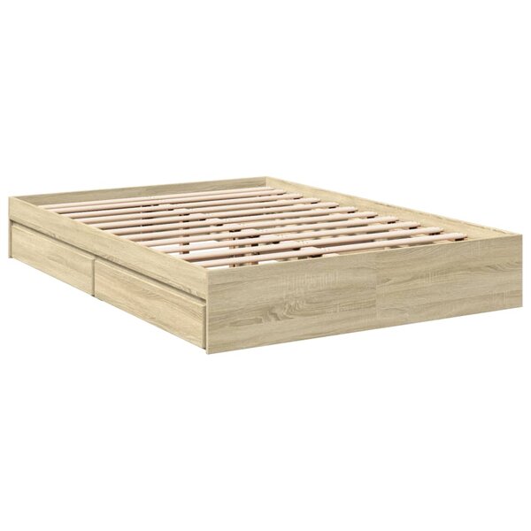 vidaXL Cadre de lit et tiroirs chêne sonoma 135x190 cm bois ingénierie