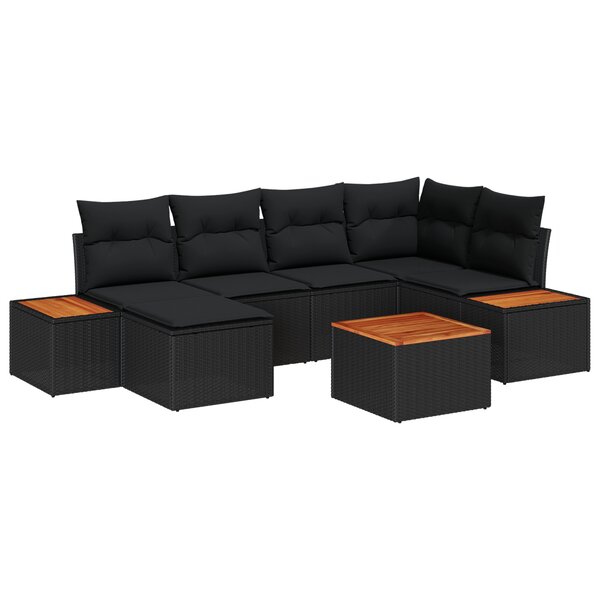 Ensemble de canapé de jardin 7 pièces vidaXL avec coussins noir en rotin composite acacia