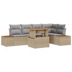 vidaXL Ensemble de salle à manger de jardin 6 pièces avec coussins Beige en poly rotin et acacia