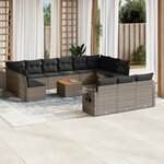 vidaXL Salon de jardin avec coussins 14 Pièces gris résine tressée