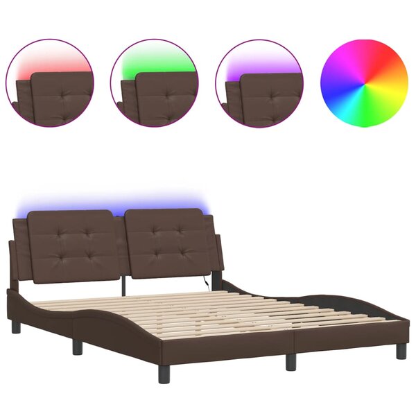 vidaXL Cadre de lit avec LED sans matelas marron 160x200 cm