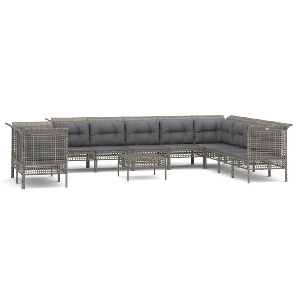 vidaXL Salon de jardin 11 Pièces avec coussins Gris Résine tressée