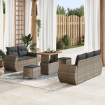 Ensemble de Canapé de Jardin de 8 Pièces Avec Coussins Gris Poly Rattan Acacia