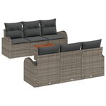 Ensemble de canapé de jardin 7 pièces avec coussins gris poly rattan acacia