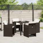 vidaXL Ensemble repas de jardin 5 pièces avec coussins en poly rattan marron