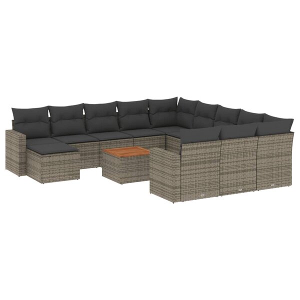 vidaXL Salon de jardin avec coussins 13 Pièces gris résine tressée