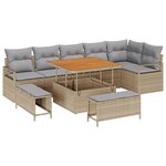vidaXL Ensemble de Canapé de Jardin 9 Pièces avec Coussins Beige Rattan Poly Acacia