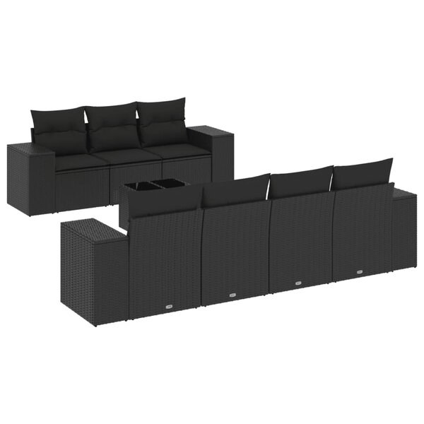 vidaXL Salon de jardin 8 Pièces avec coussins noir résine tressée