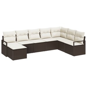 Ensemble de canapé de jardin 8 pièces avec coussins marron en poly rattan